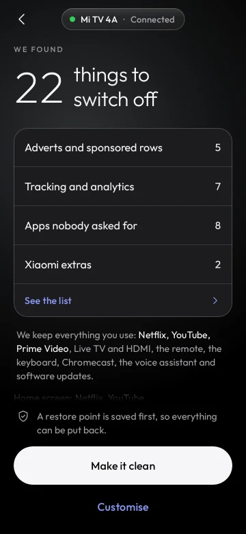 We found 22 things to switch off, grouped into adverts, tracking, apps nobody asked for and brand extras, with everything it keeps listed below