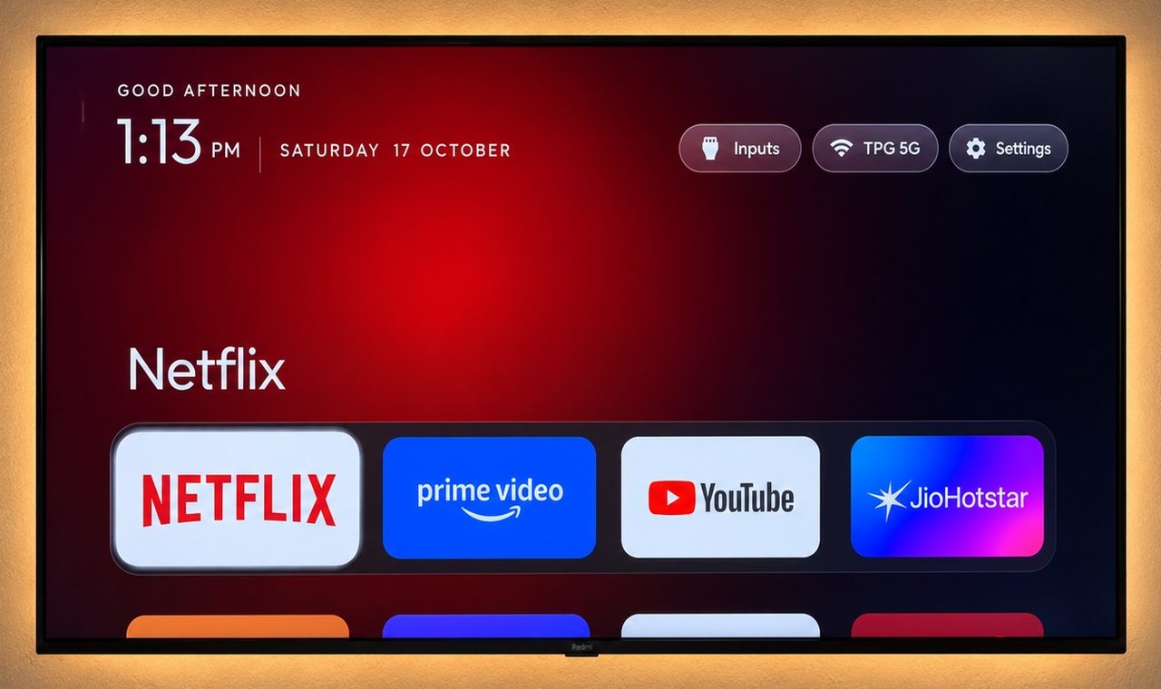 After: the clean CleanYourTV home screen, a clock and four app tiles