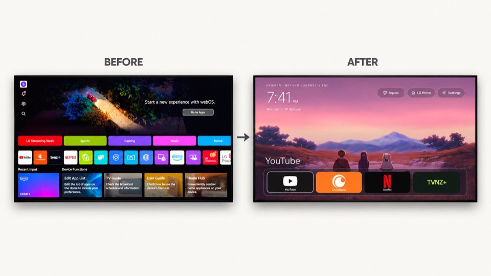 Before and after on LG webOS, Frieren